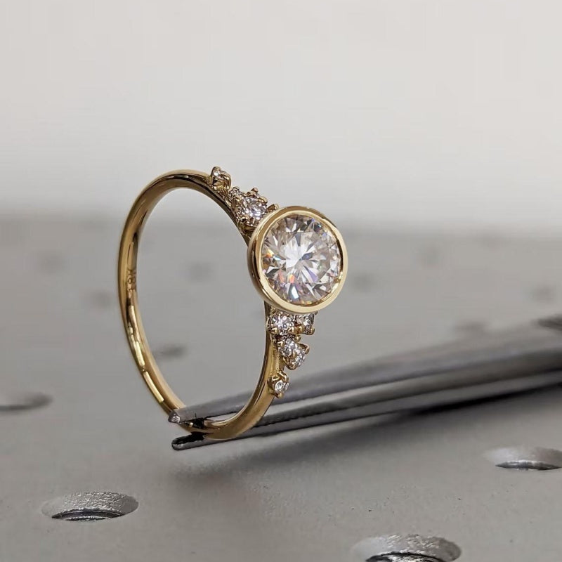 14K Gold Lab Grown Diamond CVD 2.5CT Round-Cut Bezel Vintage Snowdrift Wedding Ring