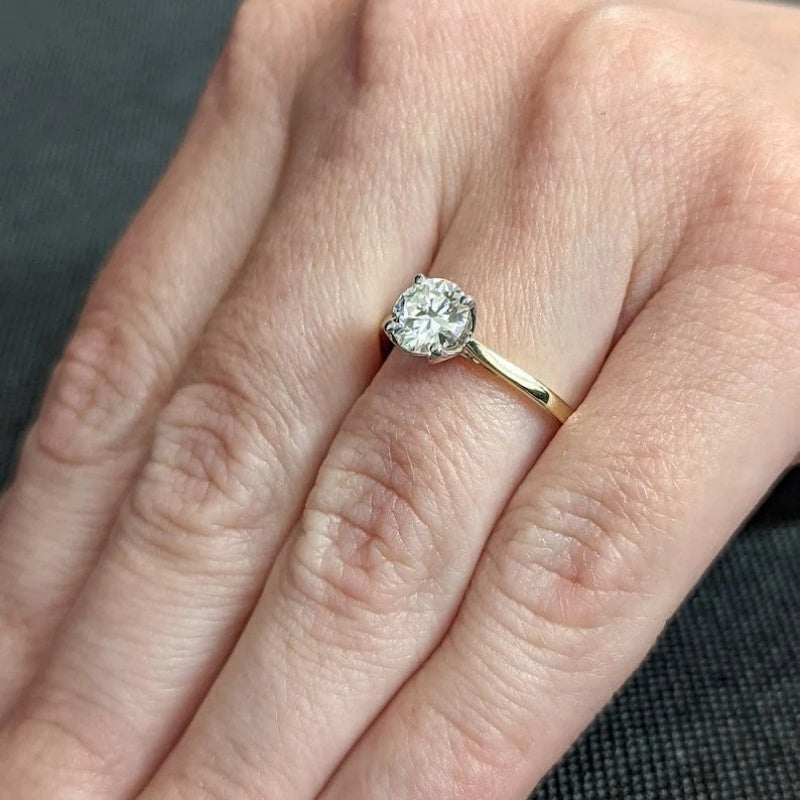 14K Gold Lab Grown Diamond CVD 2CT Round-Cut Two Tone Classic Modern Tulip Anniversary Ring