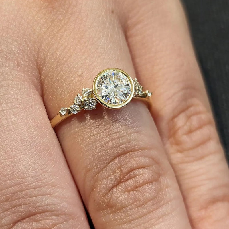 14K Gold Lab Grown Diamond CVD 2.5CT Round-Cut Bezel Vintage Snowdrift Wedding Ring