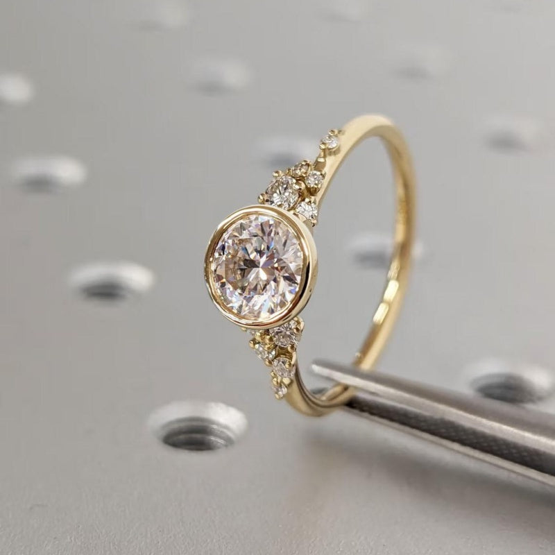 14K Gold Lab Grown Diamond CVD 2.5CT Round-Cut Bezel Vintage Snowdrift Wedding Ring