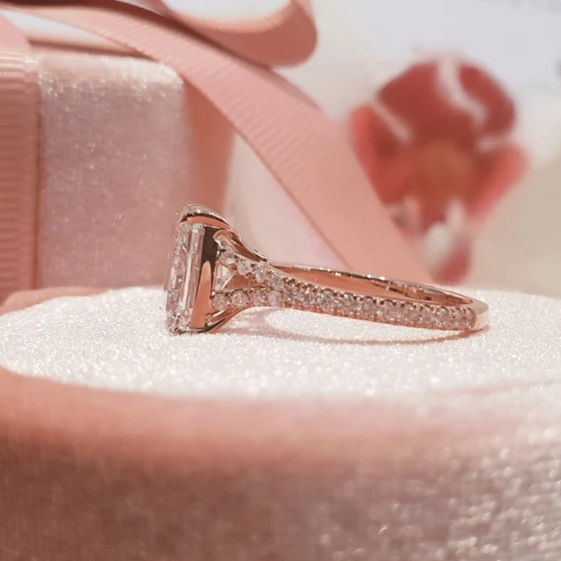 18K Gold Lab Grown Diamond CVD 3CT Radiant-Cut Engagement Bridal Ring Set