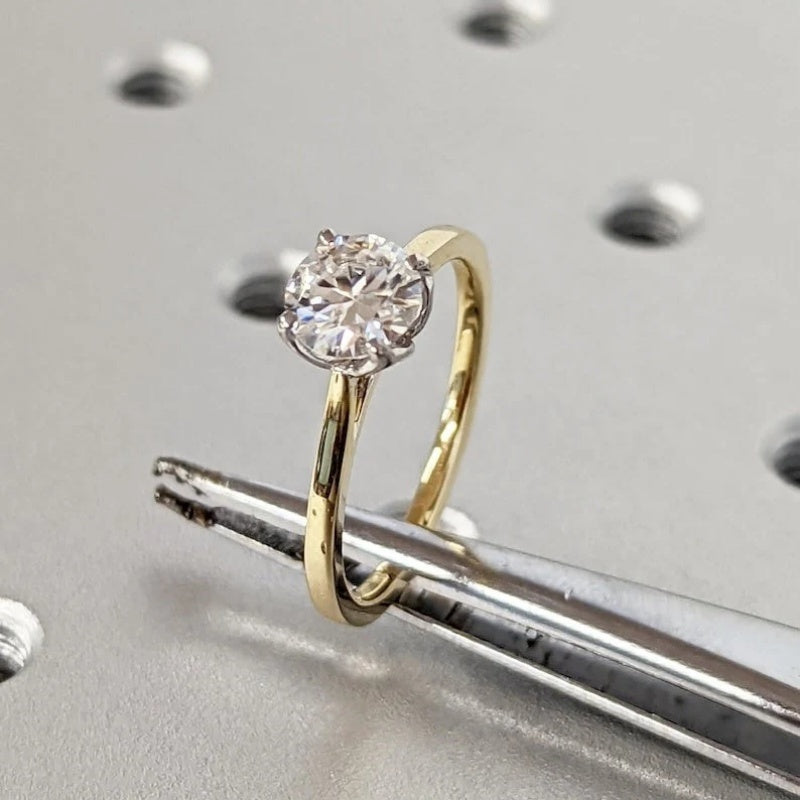 14K Gold Lab Grown Diamond CVD 2CT Round-Cut Two Tone Classic Modern Tulip Anniversary Ring
