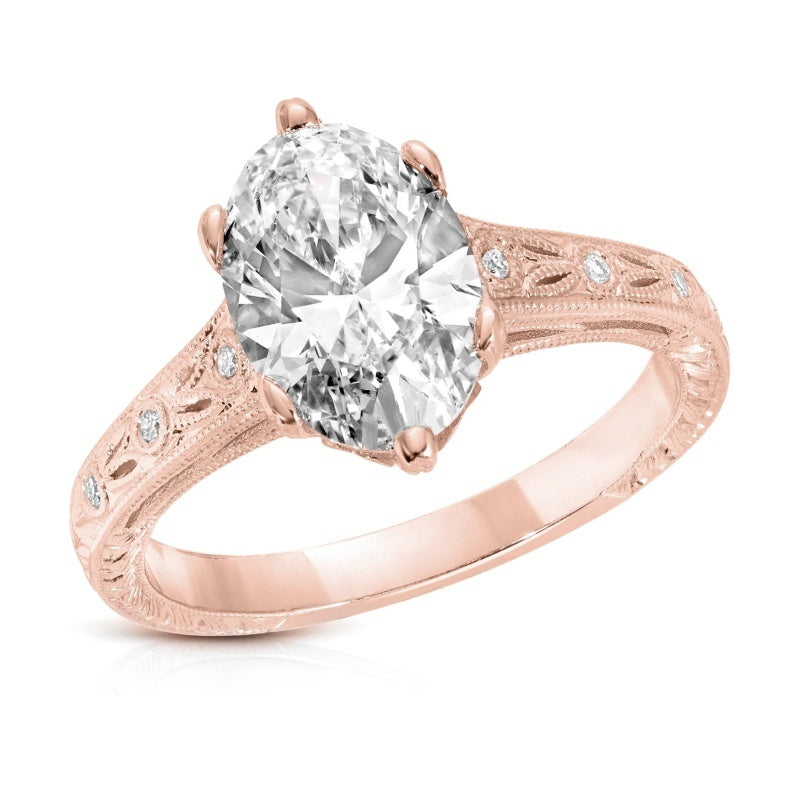 14K Gold Lab Grown Diamond CVD 2CT Marquise-Cut Filigree Cathedral Shank Classic Ring