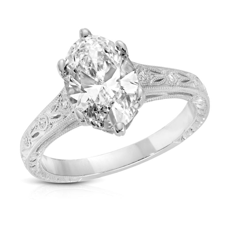 14K Gold Lab Grown Diamond CVD 2CT Marquise-Cut Filigree Cathedral Shank Classic Ring