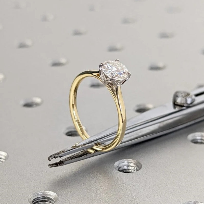 14K Gold Lab Grown Diamond CVD 2CT Round-Cut Two Tone Classic Modern Tulip Anniversary Ring