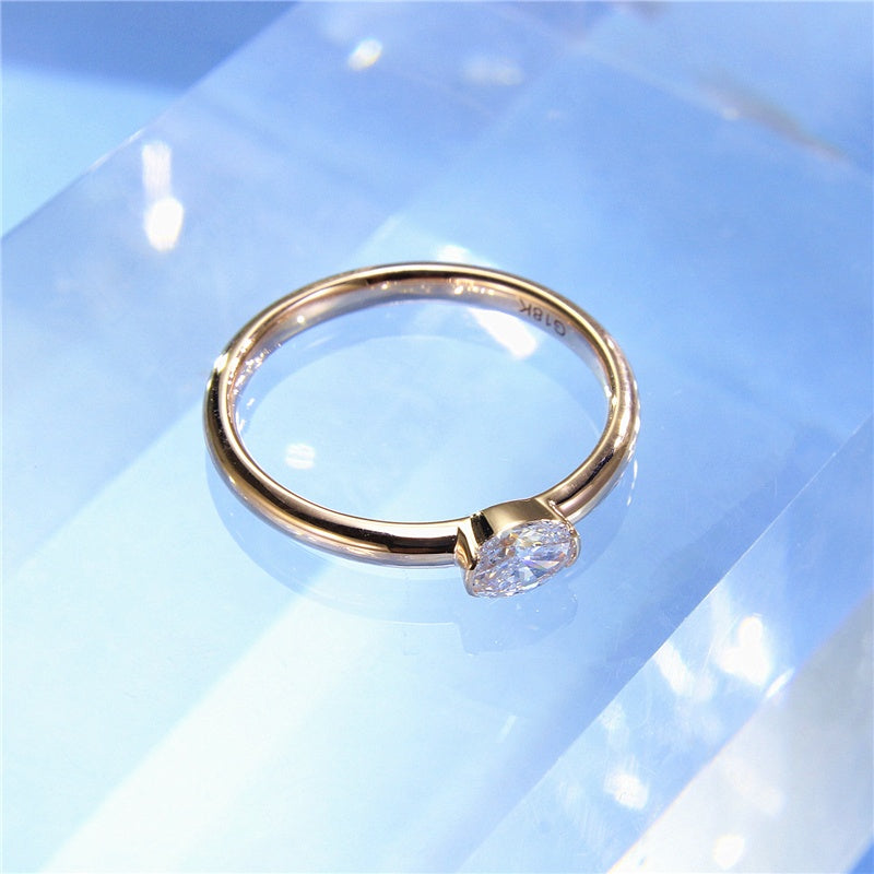 10K Gold Lab Grown Diamond CVD 0.5CT Oval-Cut Full Bezel Setting Engagement Ring