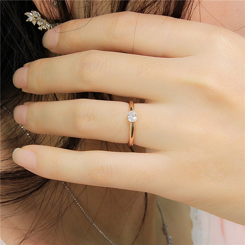 10K Gold Lab Grown Diamond CVD 0.5CT Oval-Cut Full Bezel Setting Engagement Ring