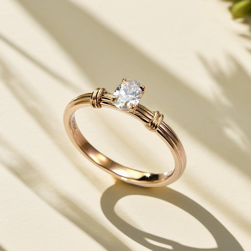 10K Gold Lab Grown Diamond CVD 1CT Oval-Cut Double Knot Shoulder Engagement Ring