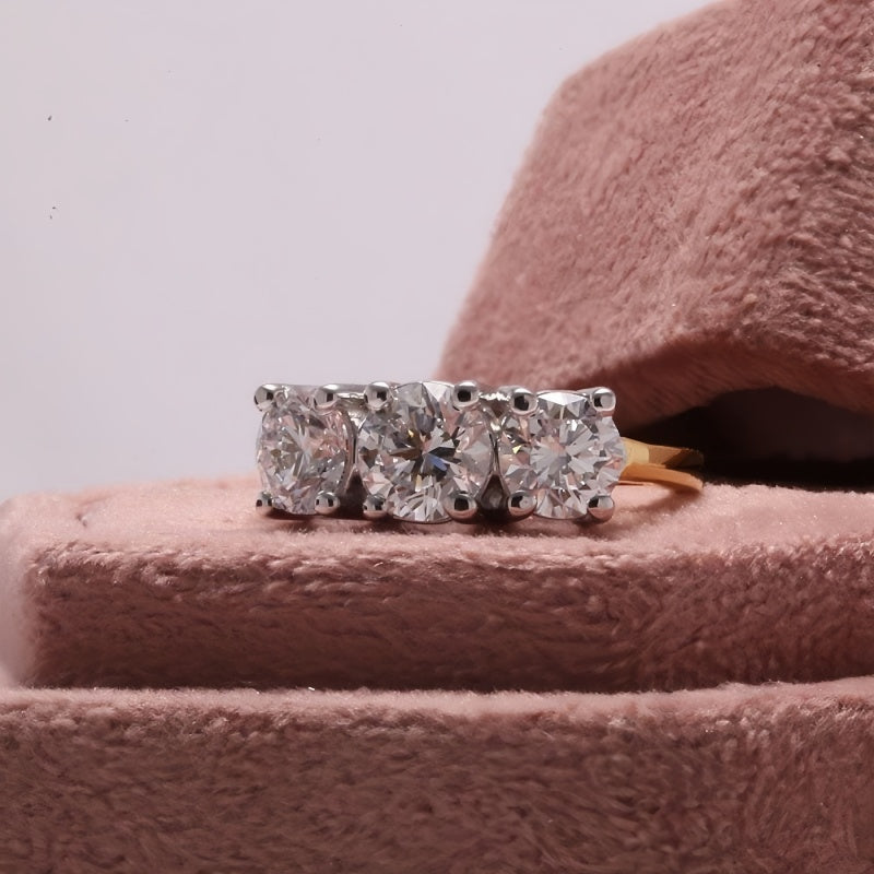 10K Gold Lab Grown Diamond CVD 1CT Round-Cut Three Stone Engagement Ring