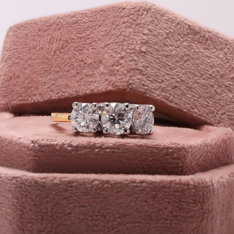 10K Gold Lab Grown Diamond CVD 1CT Round-Cut Three Stone Engagement Ring