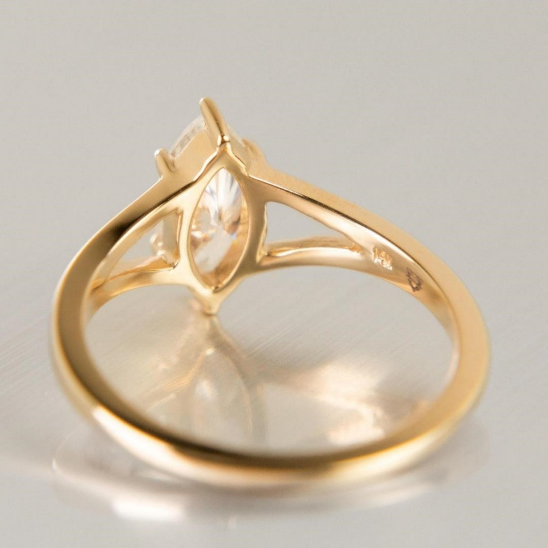 10K Gold Lab Grown Diamond CVD 1CT Marquise-Cut V-shaped Unique Engagement Ring