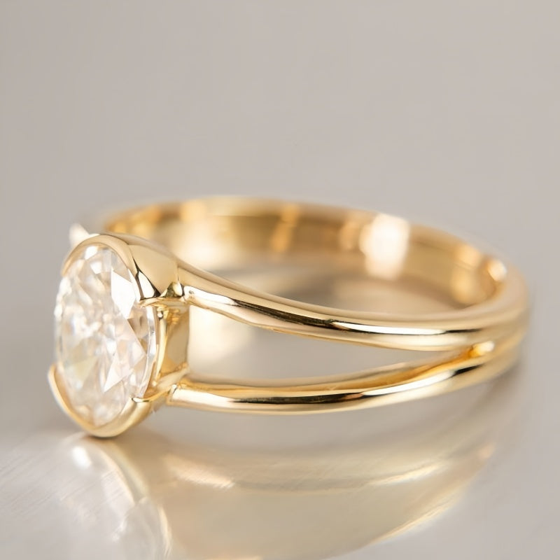 10K Gold Lab Grown Diamond CVD 2CT Oval-Cut Split Shank Band Solitaire Engagement Ring
