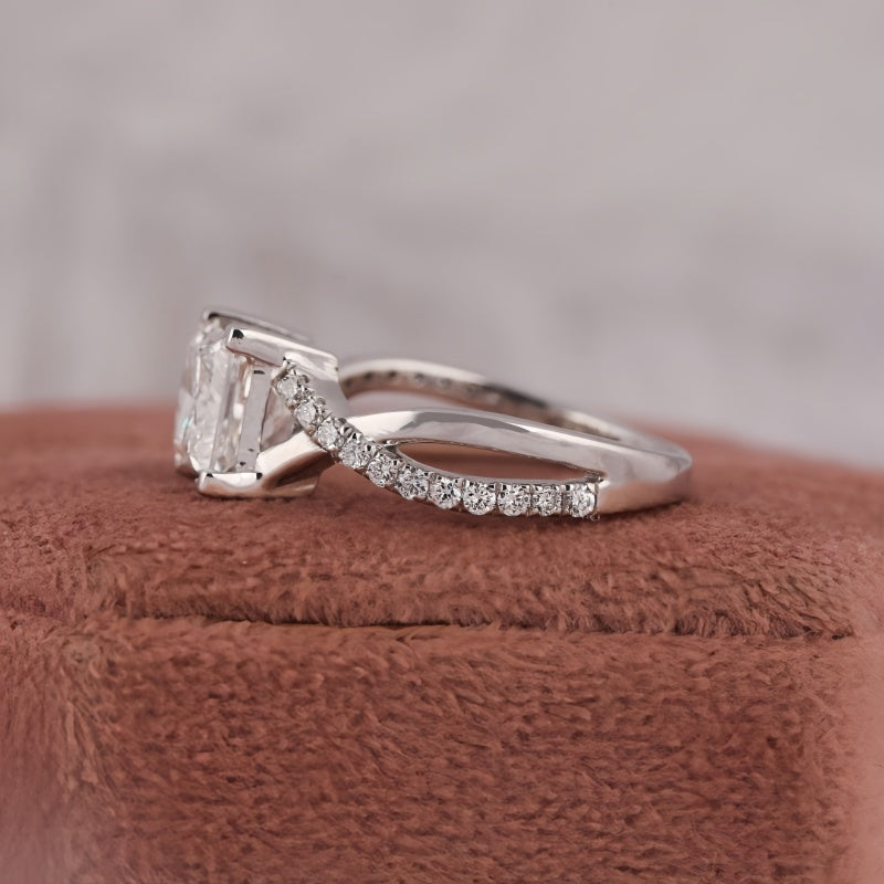 10K Gold Lab Grown Diamond CVD 2CT Princess-Cut Twisted Pave Band Anniversary Ring