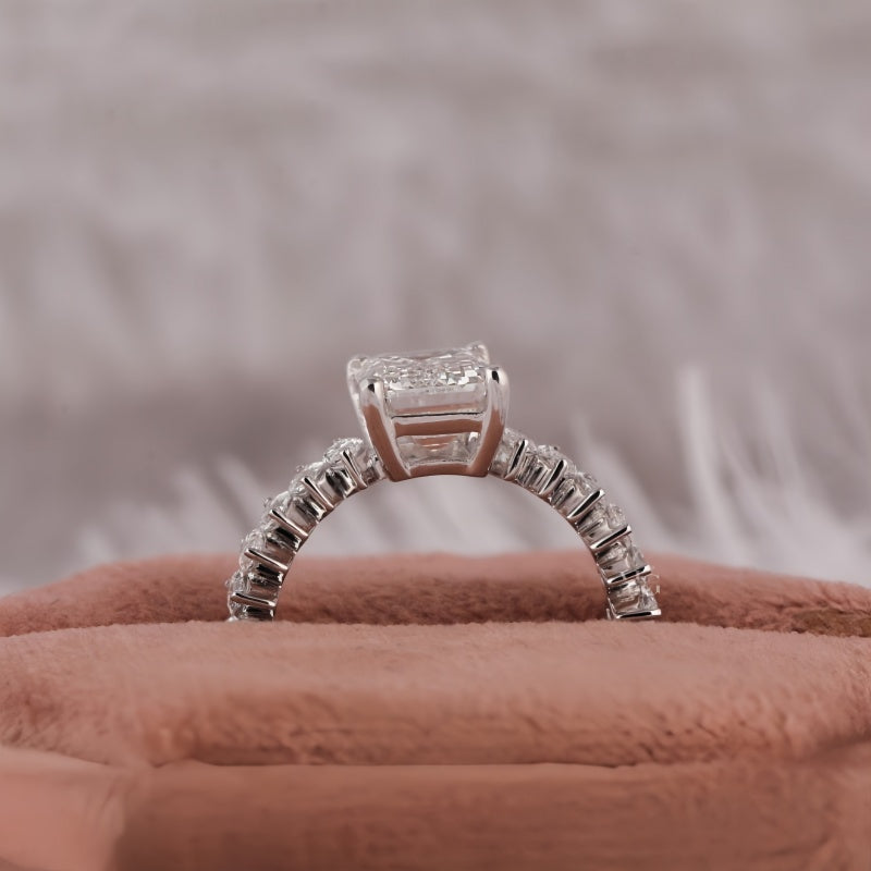 10K Gold Lab Grown Diamond CVD 2CT Emerald-Cut Marquise Pave Band Anniversary Ring