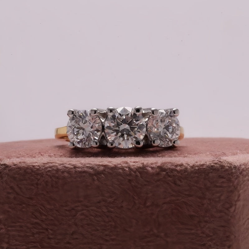 10K Gold Lab Grown Diamond CVD 1CT Round-Cut Three Stone Engagement Ring