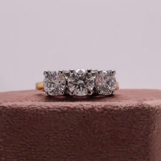 10K Gold Lab Grown Diamond CVD 1CT Round-Cut Three Stone Engagement Ring