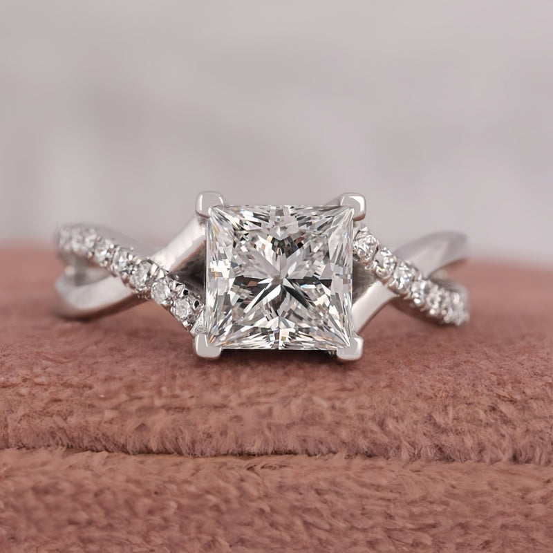 10K Gold Lab Grown Diamond CVD 2CT Princess-Cut Twisted Pave Band Anniversary Ring