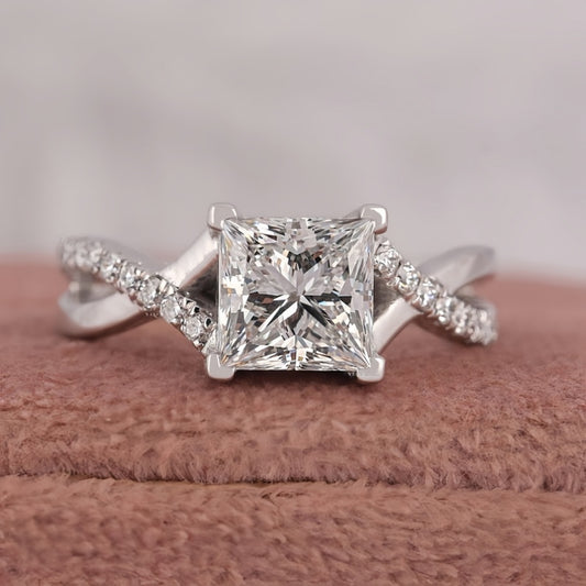10K Gold Lab Grown Diamond CVD 2CT Princess-Cut Twisted Pave Band Anniversary Ring