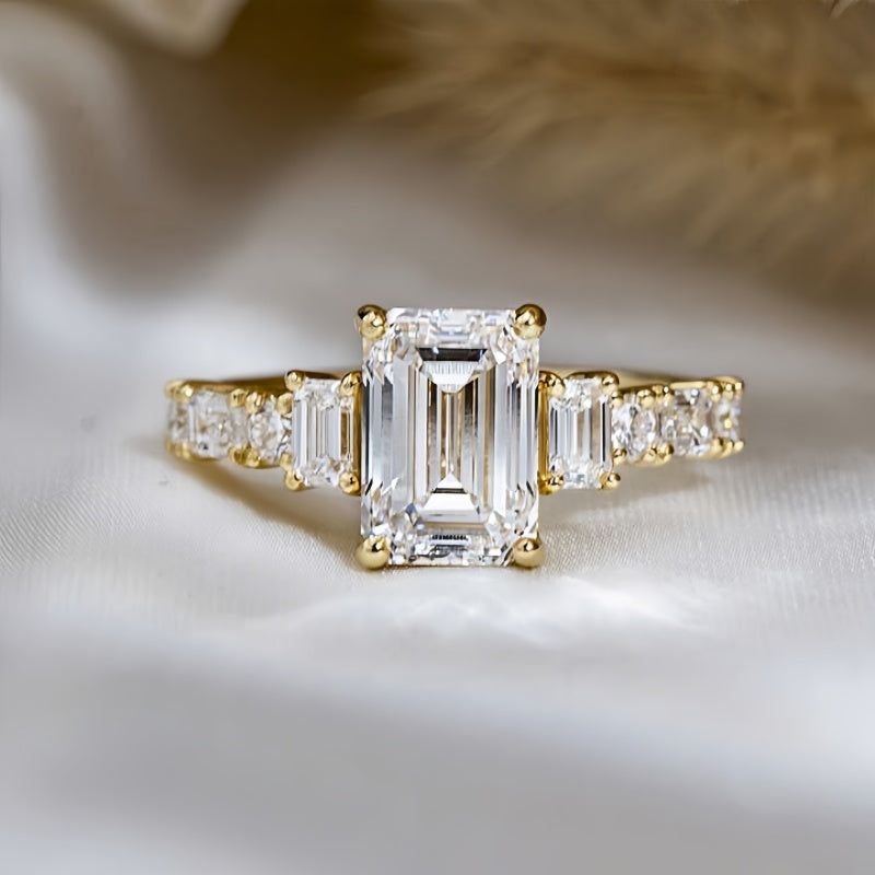 14K Gold Lab Grown Diamond CVD 2CT Emerald-Cut Vintage Art Deco Engagement Ring