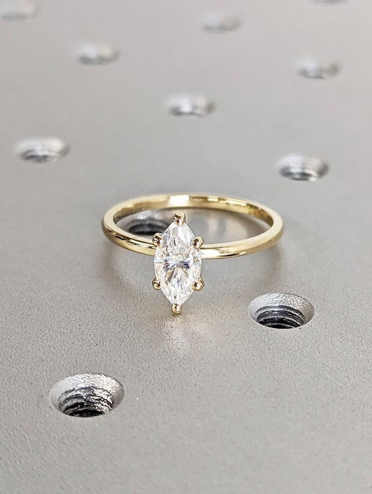 10K Gold Lab Grown Diamond CVD 1CT Marquise-Cut Six Prong Engagement Ring