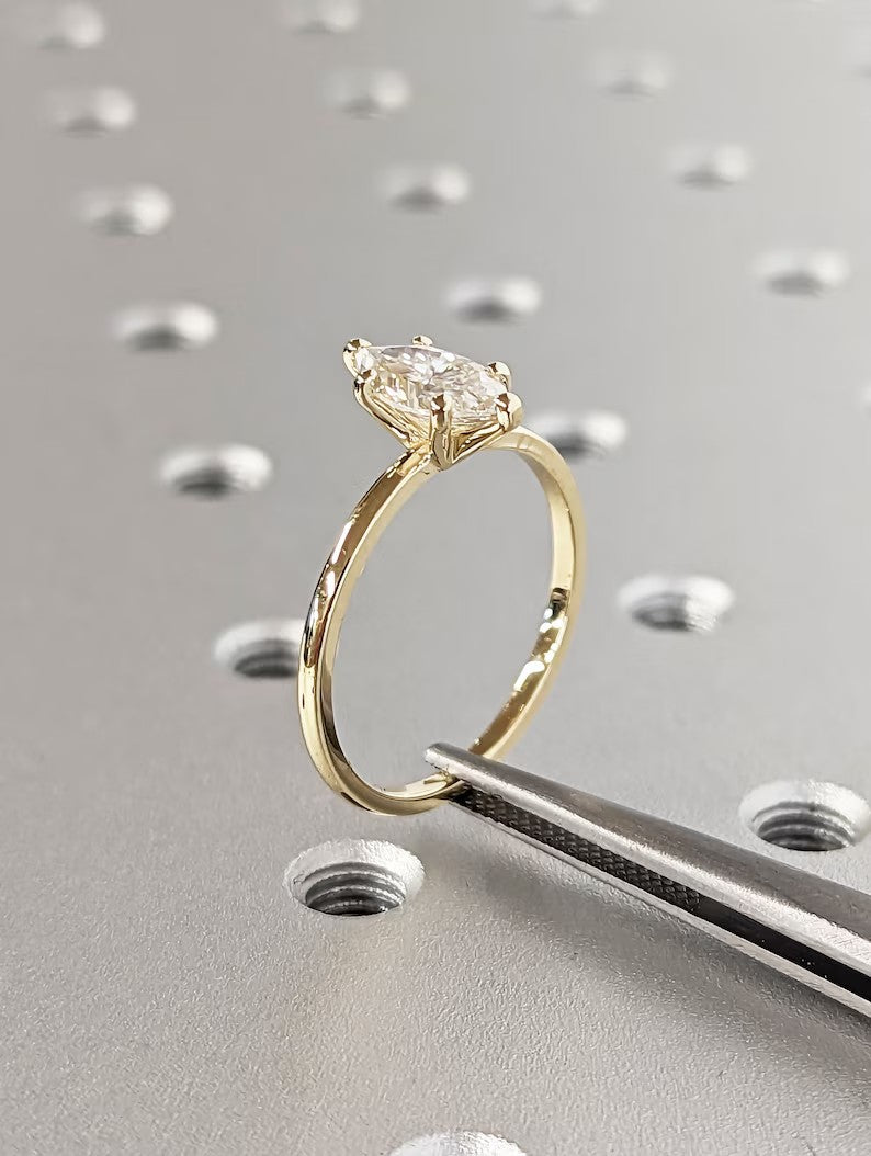 10K Gold Lab Grown Diamond CVD 1CT Marquise-Cut Six Prong Engagement Ring