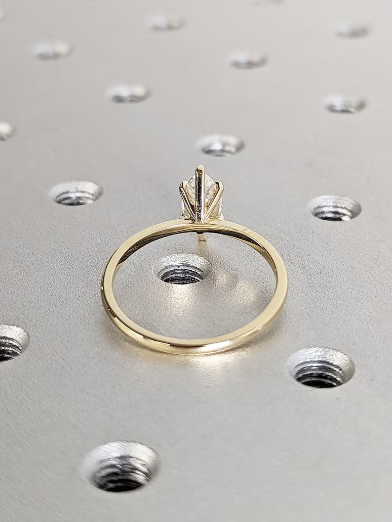 10K Gold Lab Grown Diamond CVD 1CT Marquise-Cut Six Prong Engagement Ring
