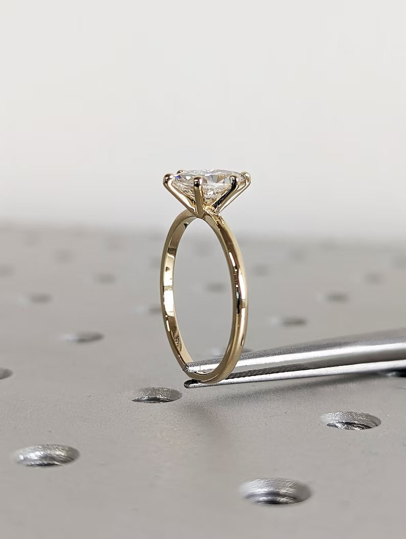 10K Gold Lab Grown Diamond CVD 1CT Marquise-Cut Six Prong Engagement Ring