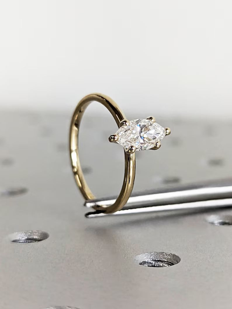 10K Gold Lab Grown Diamond CVD 1CT Marquise-Cut Six Prong Engagement Ring
