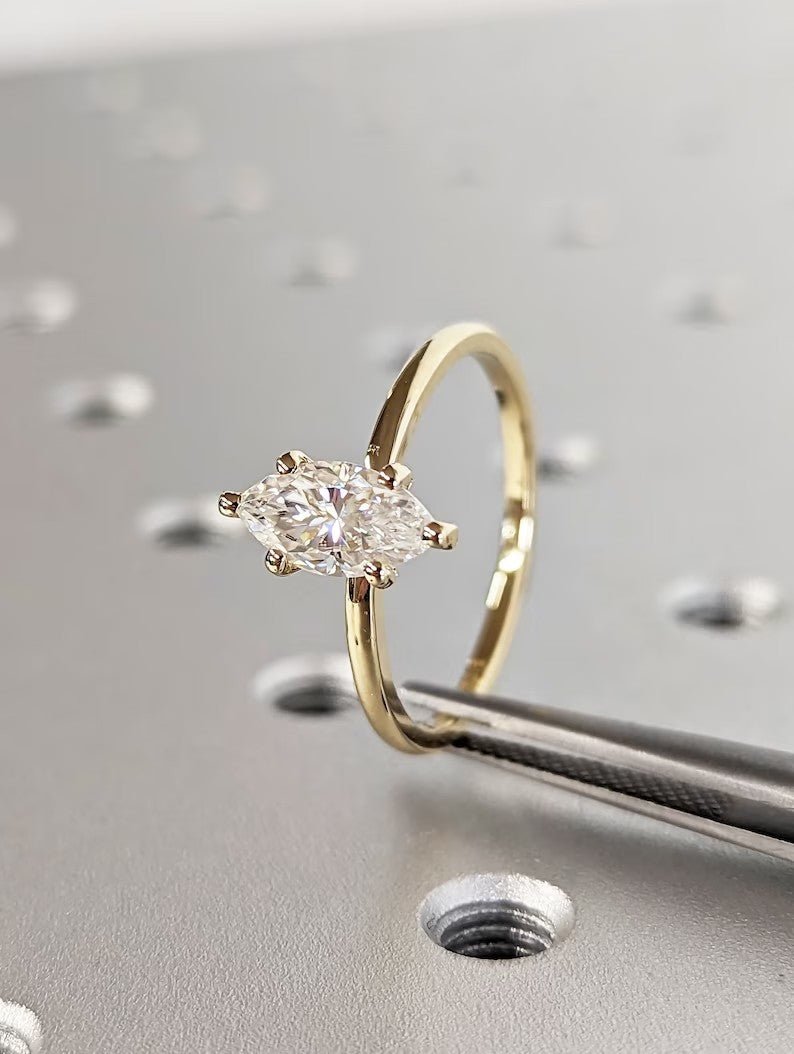 10K Gold Lab Grown Diamond CVD 1CT Marquise-Cut Six Prong Engagement Ring