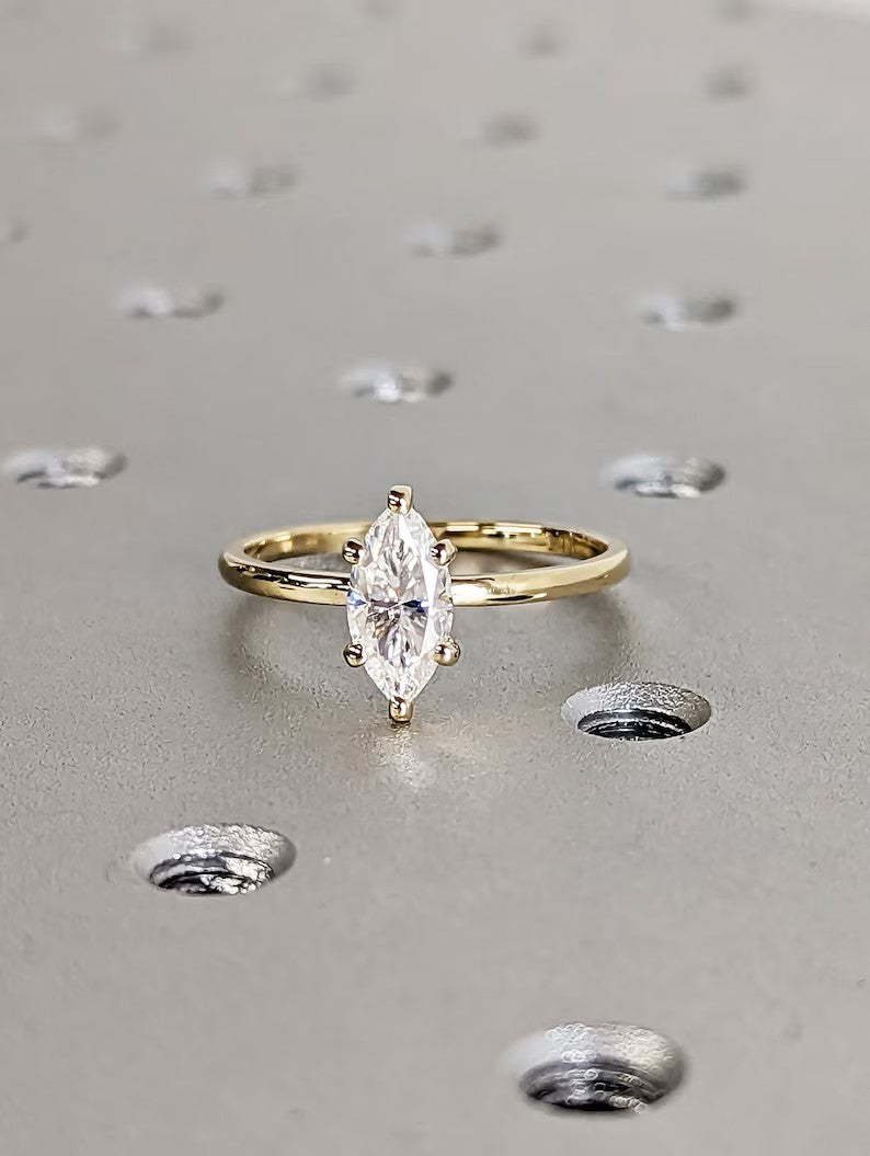 10K Gold Lab Grown Diamond CVD 1CT Marquise-Cut Six Prong Engagement Ring