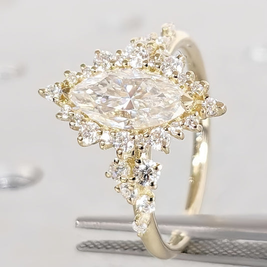 14K Gold Lab Grown Diamond CVD 2CT Marquise-Cut Vintage Royal Style Promise Ring