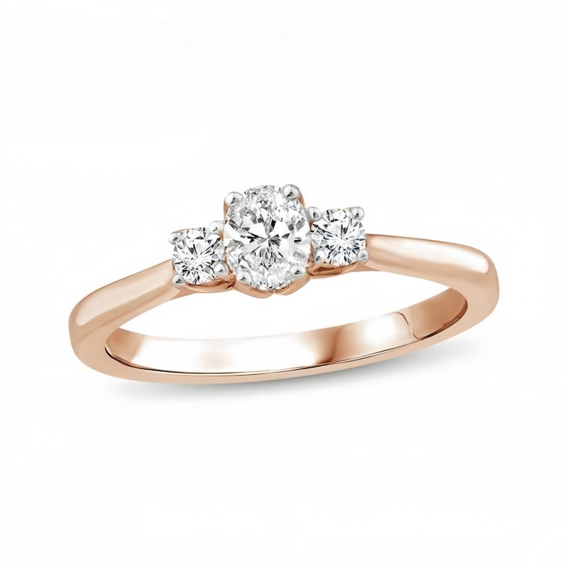 10K Gold Lab Grown Diamond CVD 1CT Oval-Cut Three Stone Unique Pave Wedding Ring
