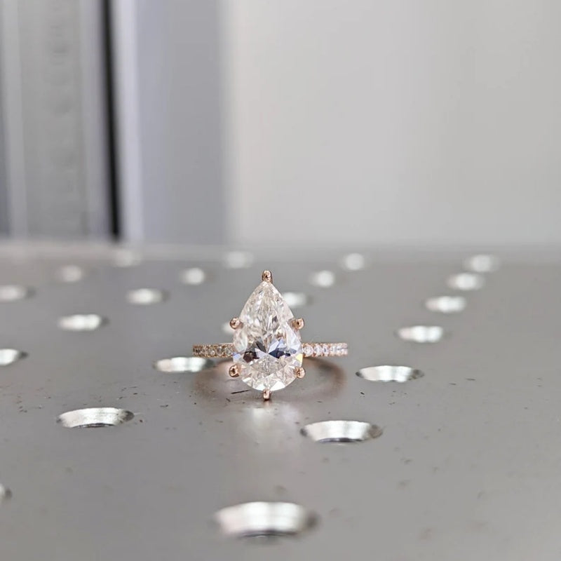 14K Gold Lab Grown Diamond CVD 2.5CT Pear-Cut Hidden Halo Engagement Ring