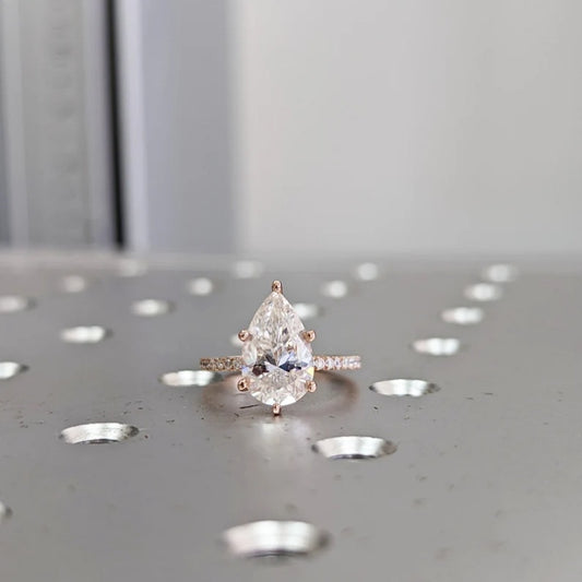 14K Gold Lab Grown Diamond CVD 2.5CT Pear-Cut Hidden Halo Engagement Ring