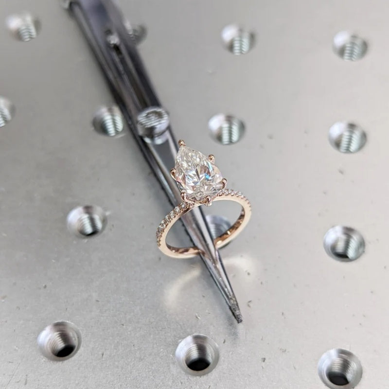 14K Gold Lab Grown Diamond CVD 2.5CT Pear-Cut Hidden Halo Engagement Ring