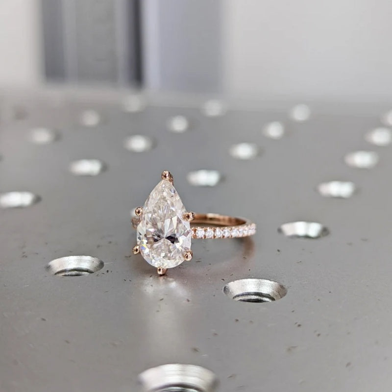 14K Gold Lab Grown Diamond CVD 2.5CT Pear-Cut Hidden Halo Engagement Ring