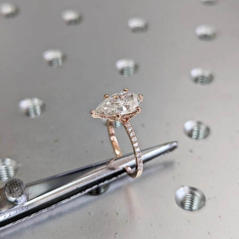 14K Gold Lab Grown Diamond CVD 2.5CT Pear-Cut Hidden Halo Engagement Ring