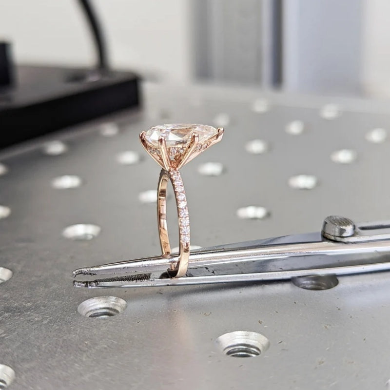 14K Gold Lab Grown Diamond CVD 2.5CT Pear-Cut Hidden Halo Engagement Ring