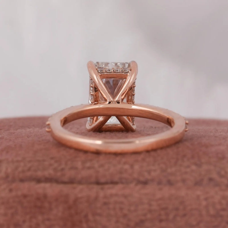 14K Gold Lab Grown Diamond CVD 2CT Radiant-Cut Hidden Halo Pave Promise Ring