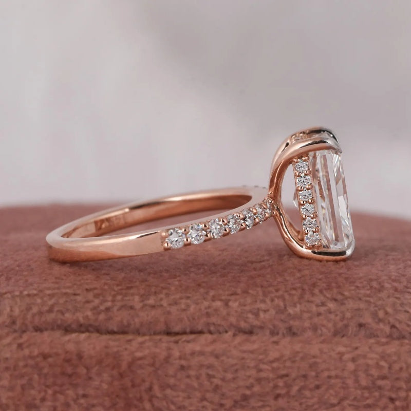 14K Gold Lab Grown Diamond CVD 2CT Radiant-Cut Hidden Halo Pave Promise Ring