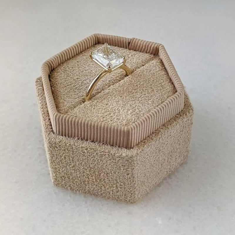 10K Gold Lab Grown Diamond CVD 2.5CT Radiant-Cut Classic Solitaire Bridal Ring For Women