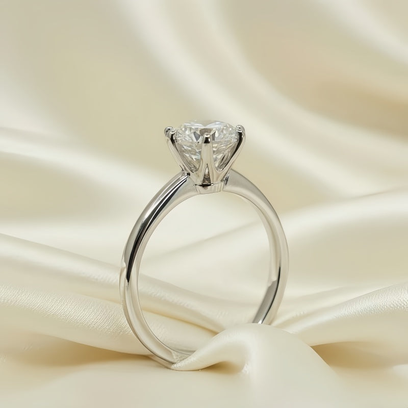 14K Gold Lab Grown Diamond CVD 2CT Round-Cut Six Prong Classic Design Promise Ring Ring