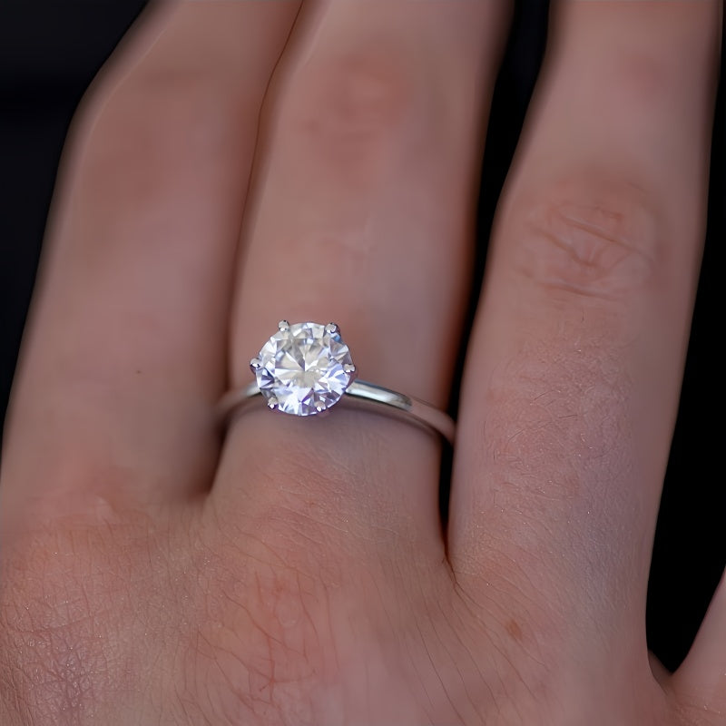 14K Gold Lab Grown Diamond CVD 2CT Round-Cut Six Prong Classic Design Promise Ring Ring