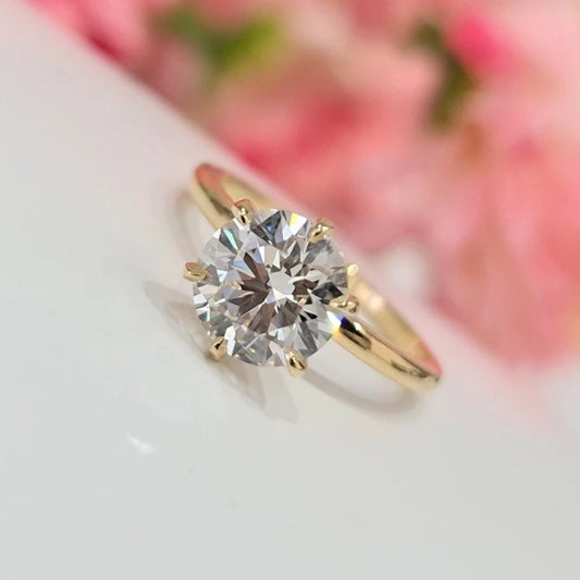14K Gold Lab Grown Diamond CVD 2CT Round-Cut Classic Engagement Ring