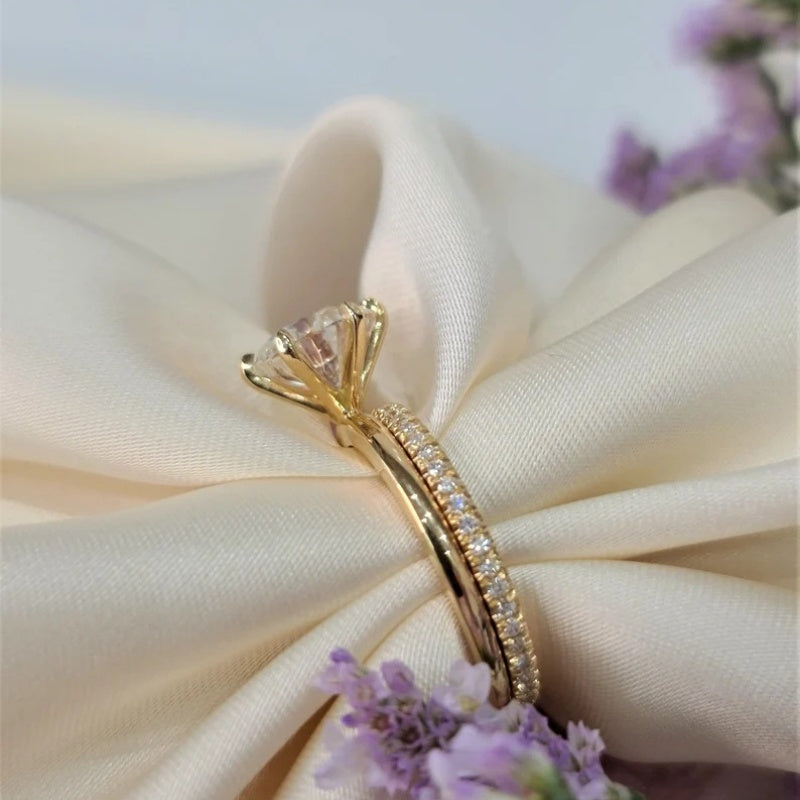 14K Gold Lab Grown Diamond CVD 2CT Round-Cut Classic Engagement Ring