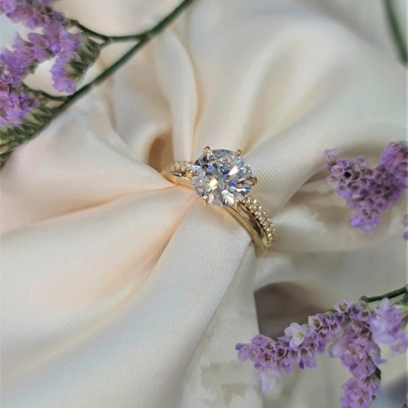 14K Gold Lab Grown Diamond CVD 2CT Round-Cut Classic Engagement Ring