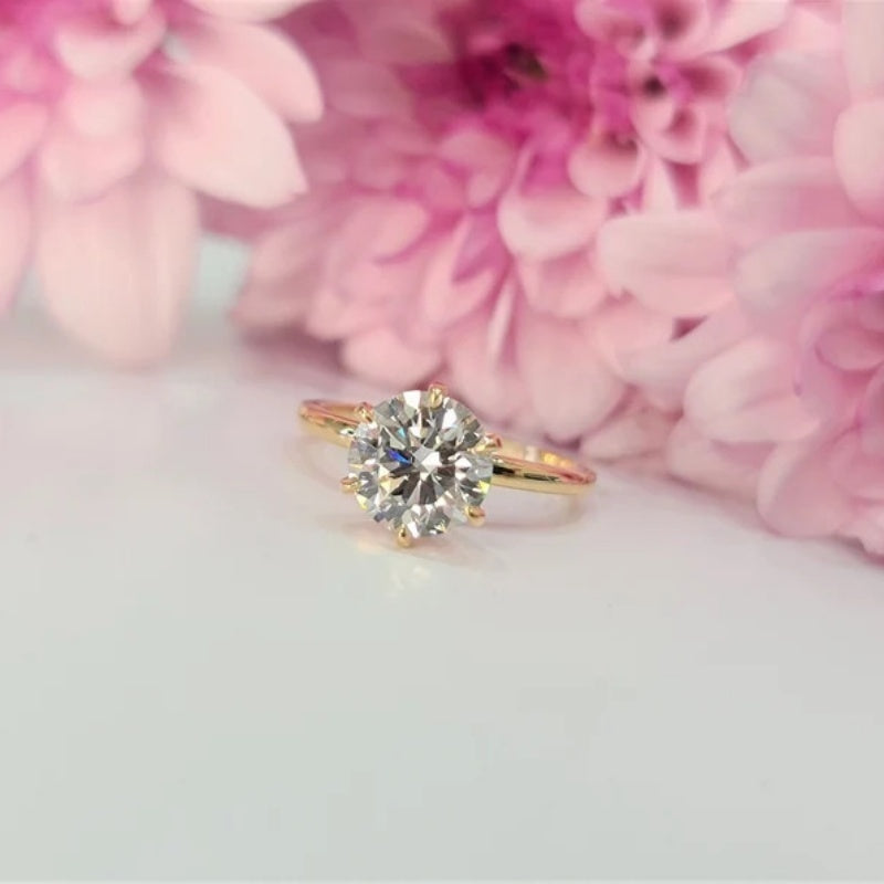 14K Gold Lab Grown Diamond CVD 2CT Round-Cut Classic Engagement Ring
